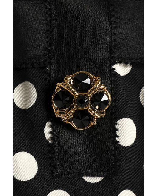 Dolce & Gabbana Black Embellished Printed Cotton-blend Gabardine Dress