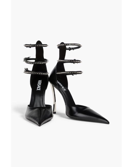 Versace White Pinpoint Spiked Leather Pumps