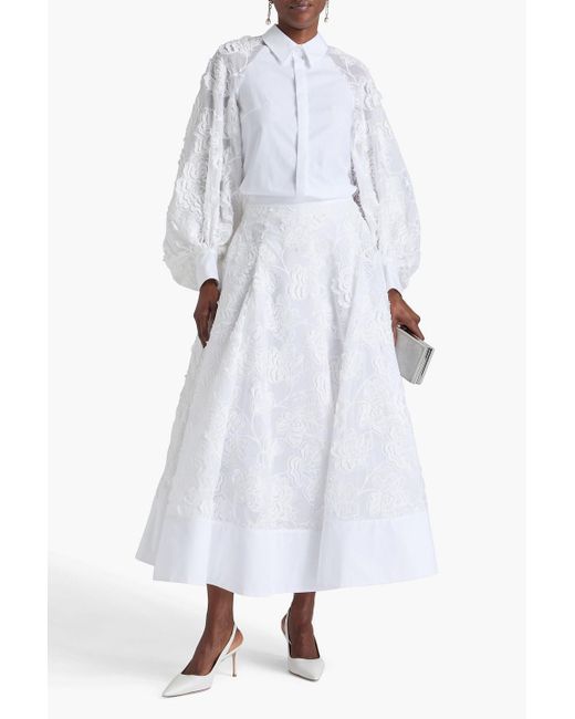 Huishan Zhang White Embroidered Gauze And Cotton-poplin Shirt