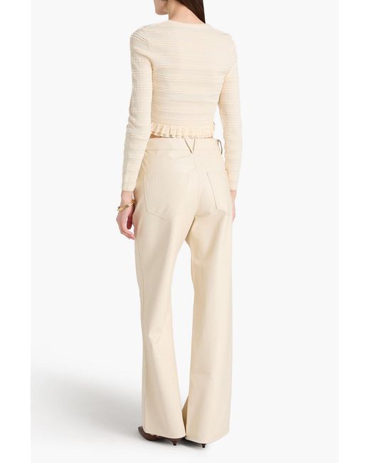 Sandro Natural Cropped Ribbed-Knit Cardigan