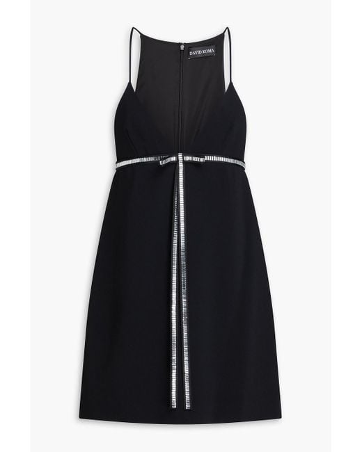 David Koma Black Crystal-Embellished Crepe Mini Dress