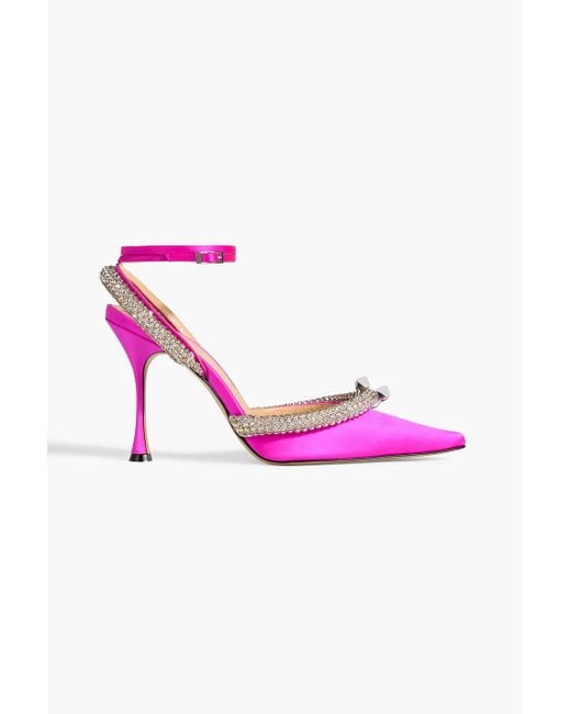 Mach & Mach Pink Georgia Crystal-embellished Satin Pumps