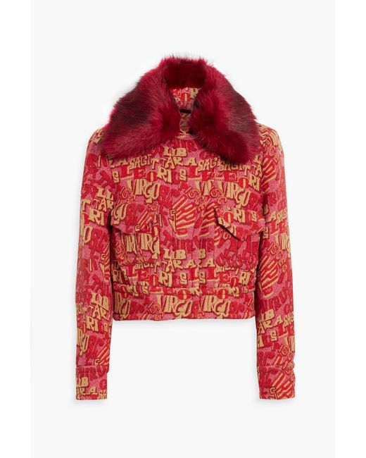 Zimmermann Red Faux Fur-trimmed Jacquard Jacket
