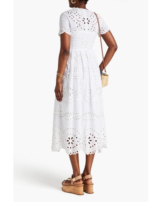 RED Valentino White Scalloped Broderie Anglaise Cotton Midi Dress