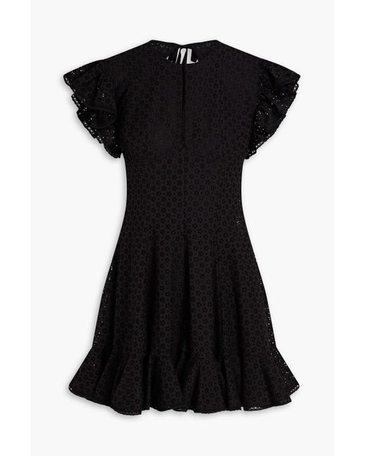 Philosophy Di Lorenzo Serafini Black Ruffled Broderie Anglaise Cotton-blend Mini Dress