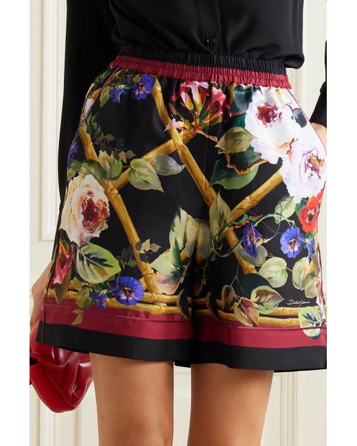 Dolce & Gabbana Red Floral-print Silk Shorts