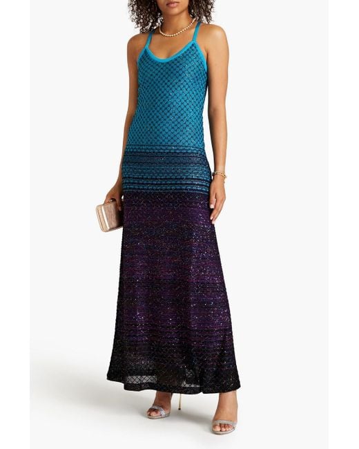 Missoni Blue Sequin-embellished Crochet-knit Maxi Dress
