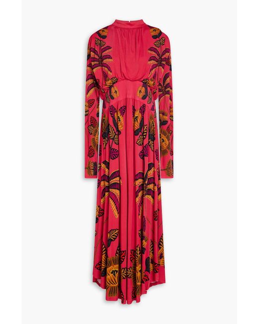 Farm Rio Red Cutout Printed Jersey Maxi Dress