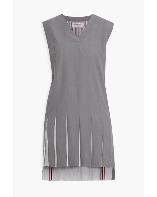 chocolate brown long sleeve mini dress THOM BROWNE NAVY PLEATED POLO DRESS WITH RIBBON STRIPE DETAILS main image 0