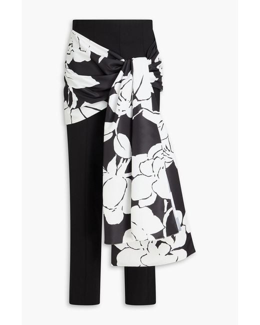 Carolina Herrera White Draped Wool-Blend Twill Slim-Leg Pants