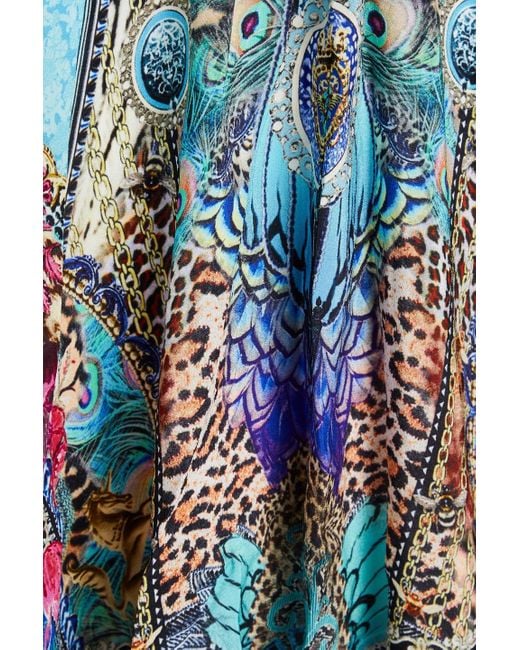 Camilla Blue Crystal-embellished Printed Silk Crepe De Chine Dress
