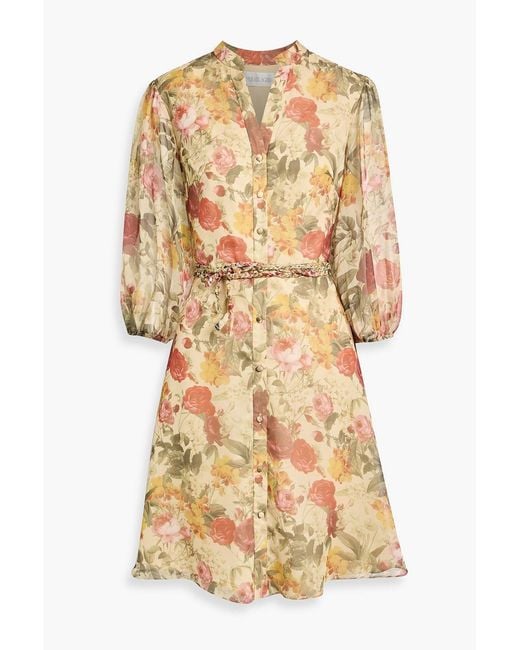 Mikael Aghal Natural Floral-Print Chiffon Dress