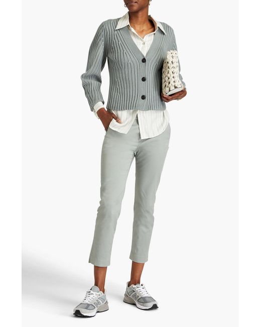 Vince Gray Ribbed Merino Wool And Cashmere-blend Cardigan