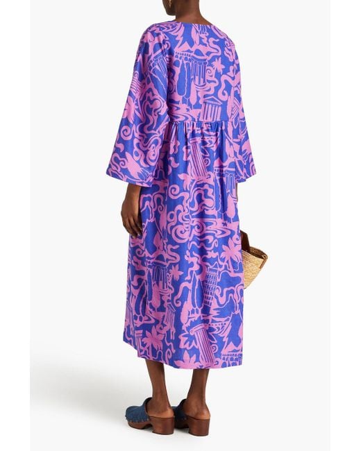 Mara Hoffman Purple Aviva Printed Hemp Midi Dress