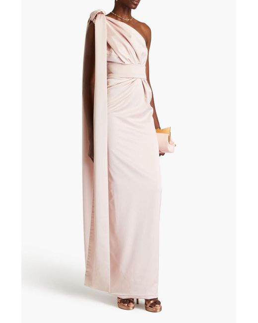 Rhea Costa Pink One-shoulder Draped Satin Gown
