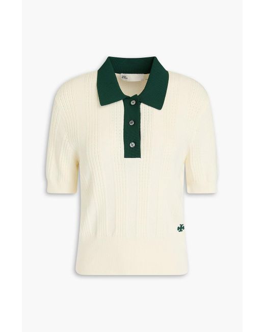 Tory Burch Green Poloshirt aus baumwolle in pointelle-strick