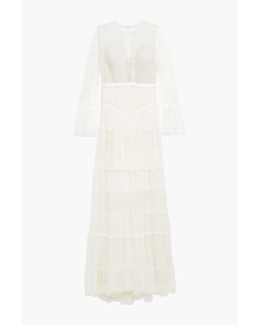 Catherine Deane White Jeneva Guipure Lace-paneled Silk-tulle Bridal Gown