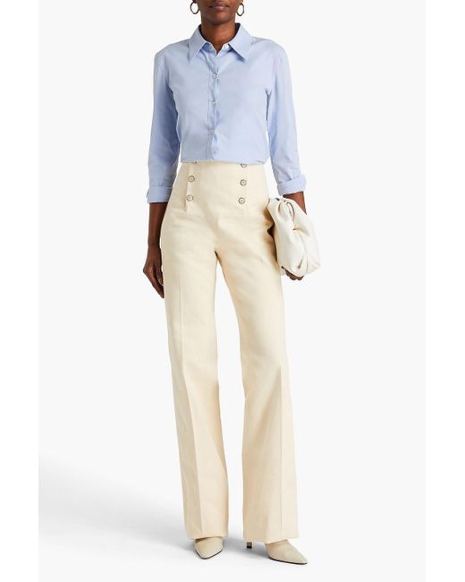 Giuliva Heritage White Sailor Button-detailed Cotton-blend Gabardine Bootcut Pants