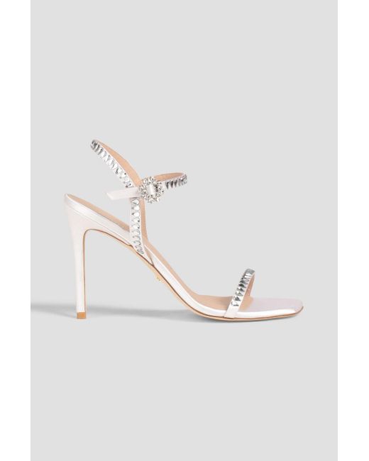 Stuart Weitzman White Gem Cut Embellished Satin Sandals