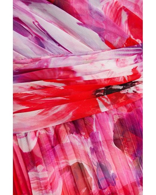 Marchesa Pink Robe aus chiffon mit floralem print, falten und asymmetrischer schulterpartie