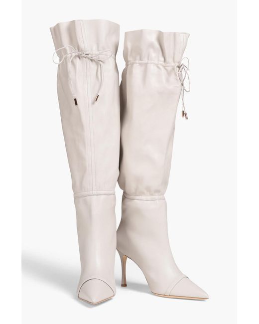 Malone Souliers White Flora Gathered Leather Knee Boots