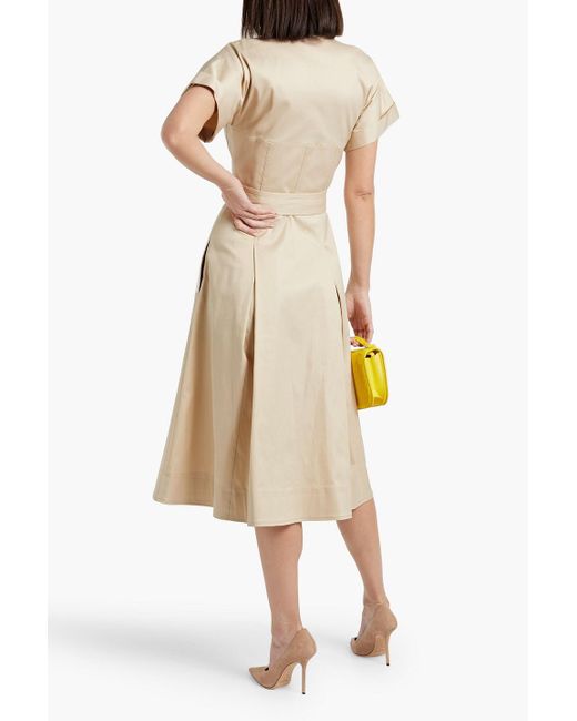 Carolina Herrera Natural Pleated Cotton-blend Twill Midi Shirt Dress