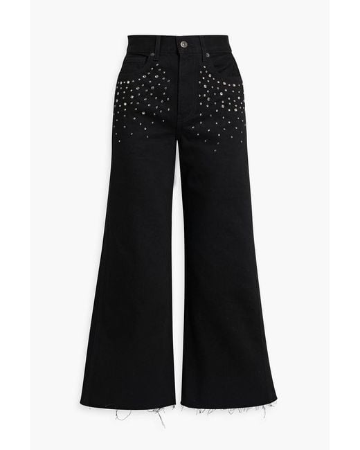 Veronica Beard Black Taylor Cropped Crystal-Embellished High-Rise Wide-Leg Jeans