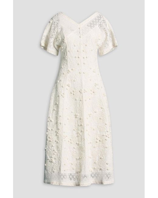 Tory Burch White Embellished Linen And Cotton-Blend Midi Dress