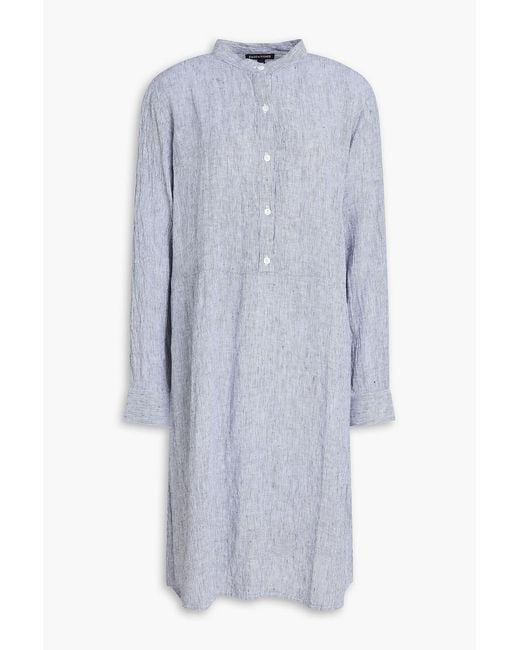 Eileen Fisher Blue Striped Linen Mini Shirt Dress