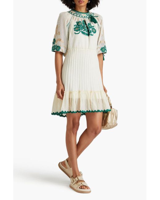 RED Valentino White Tasseled Embroidered Knitted Mini Dress