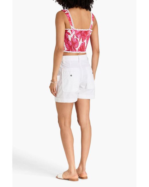 Charo Ruiz Pink Liv Crochet-Trimmed Printed Cotton-Blend Bustier Top