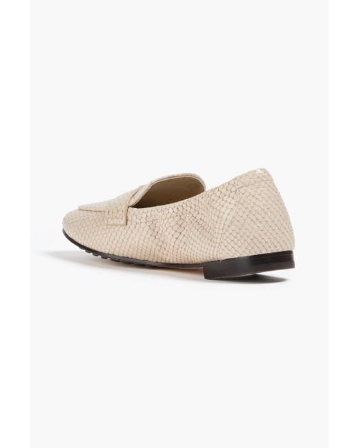 Tory Burch White Embellished Snake-Effect Leather Loafers