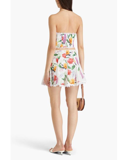 Charo Ruiz White Oxaya Guipure Lace-Trimmed Floral-Print Cotton-Blend Voile Mini Skirt