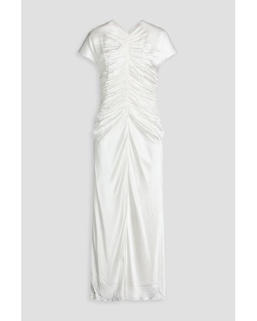 TOVE White Aubree Ruched Silk-satin Maxi Dress