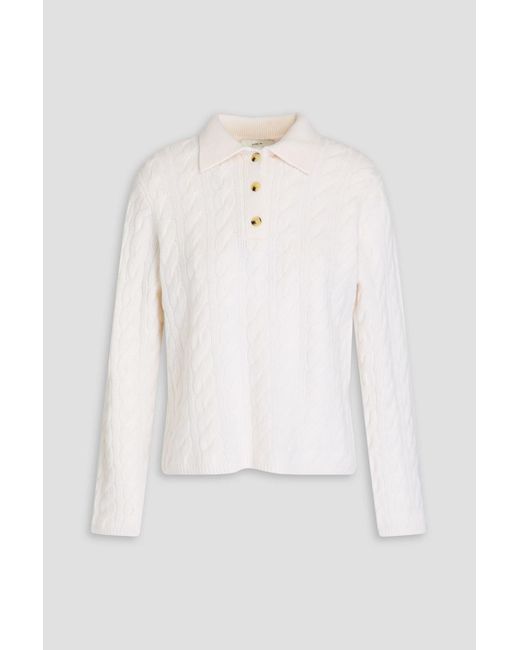 Vince White Cable-Knit Wool-Blend Polo Sweater