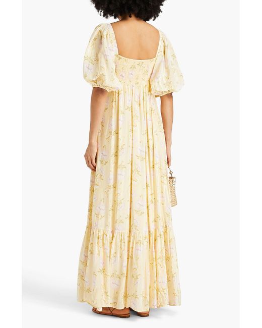 byTiMo Metallic Ruched Floral-print Crepe De Chine Maxi Dress