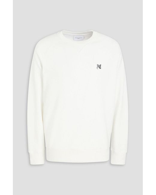 Maison Kitsuné White Appliquéd French Cotton-terry Sweatshirt for men
