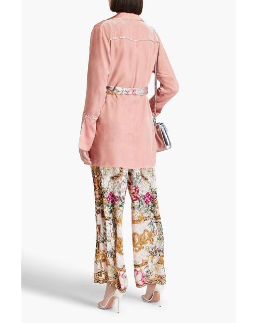 Camilla Pink Belted Embellished Velvet Blazer