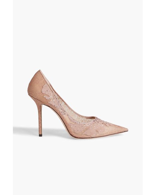 Jimmy Choo Love 100 Crystal-embellished Suede And Corded Lace Pumps in ...