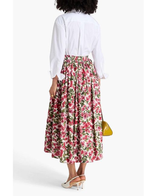 Farm Rio Red Floral-print Cotton-poplin Midi Skirt