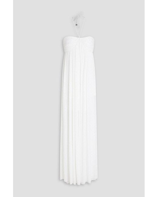 ROTATE BIRGER CHRISTENSEN White Crystal-embellished Mesh Maxi Halterneck Dress