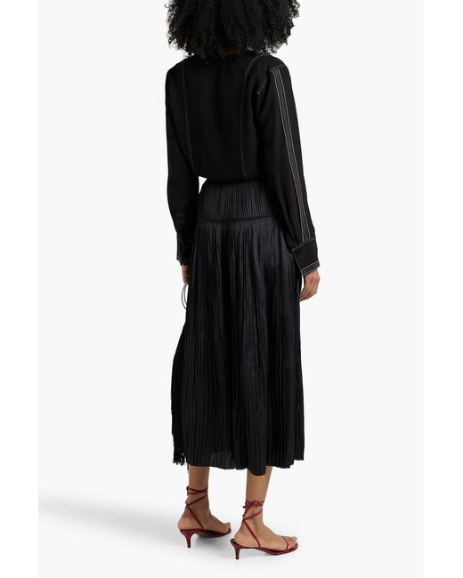 Ulla Johnson Black Malia Pleated Satin Midi Skirt