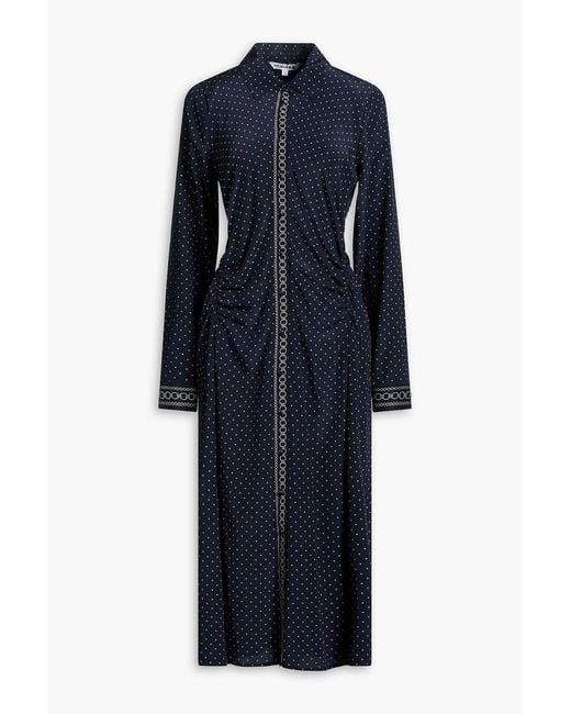 Veronica Beard Blue Printed Satin Midi Shirt Dress