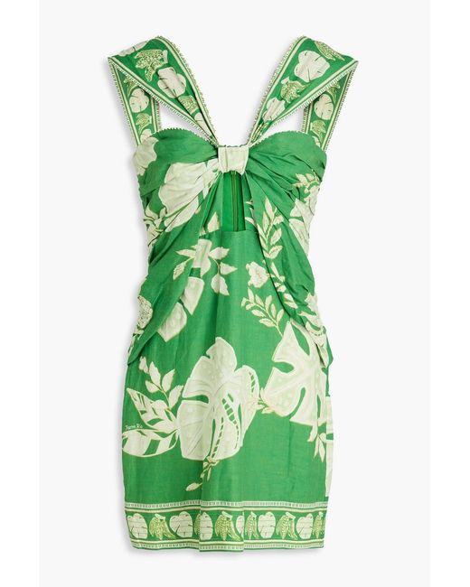 Farm Rio Green Knotted Printed Woven Mini Dress