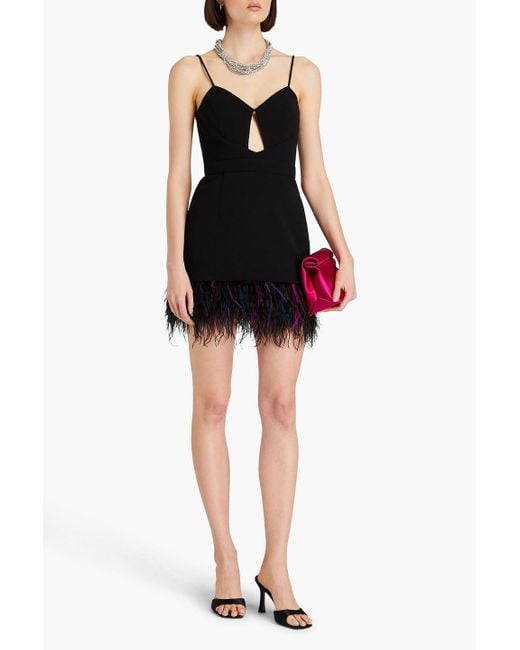 Rebecca Vallance Black Bronx Feather-embellished Cutout Crepe Mini Dress