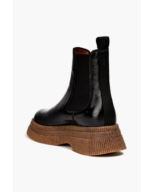 Ganni Black Patent Textured-leather Platform Chelsea Boots