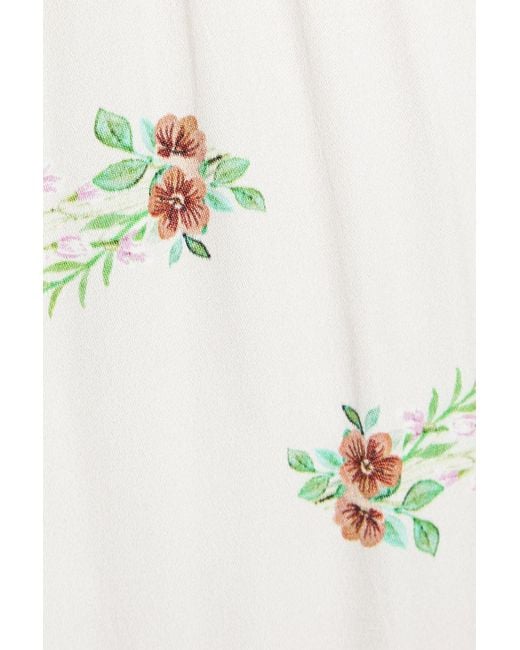 Sleeper White Pyjama-hose aus charmeuse mit floralem print