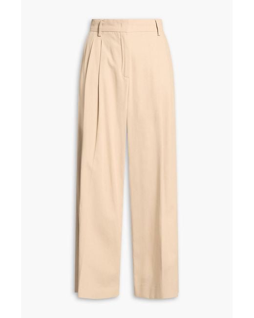 Max Mara Natural Pleated Cotton-Twill Wide-Leg Pants