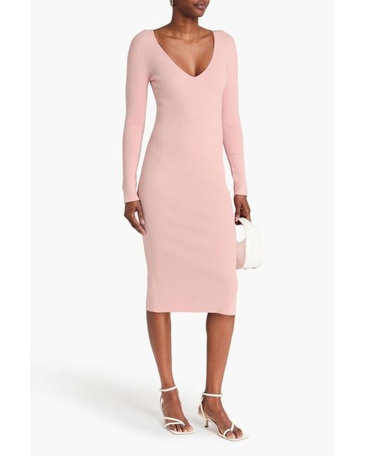 Jonathan Simkhai Pink Ribbed-knit Midi Dress