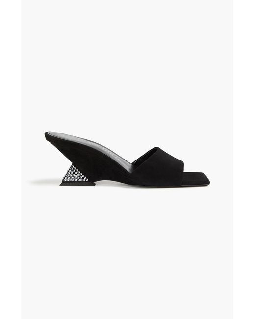 The Attico Black Cheope Crystal-Embellished Suede Mules